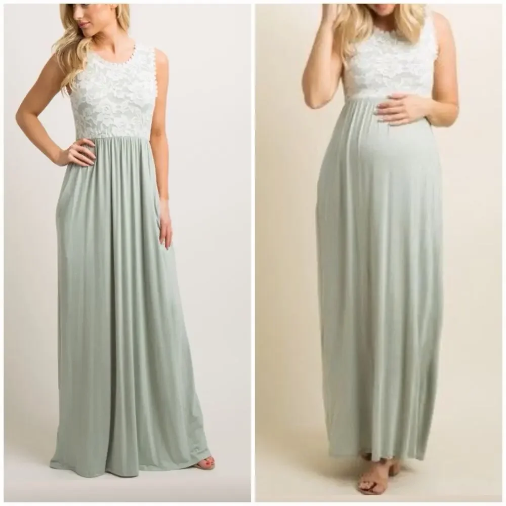 Vanilla Bay Sage Lace Maxi Dress M Boho Sleeveless Empire Waist Cottagecore NWT - Picture 3 of 9
